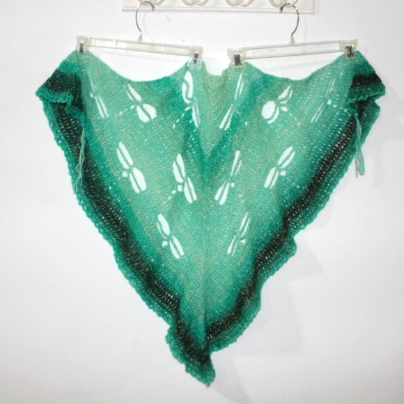 Dragonfly Crochet Shawl Wrap Teal Aqua Soft HANDCRAFTED - Picture 5 of 13